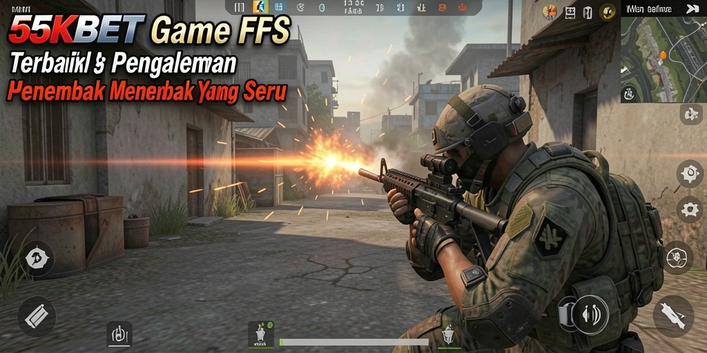 Tampilan gameplay FPS yang intens dan mendebarkan di 55KBET.