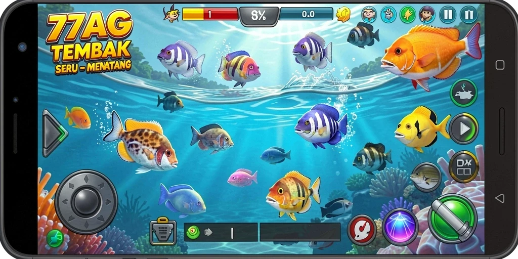 Tampilan gameplay seru dalam permainan Tembak Ikan 77AG.