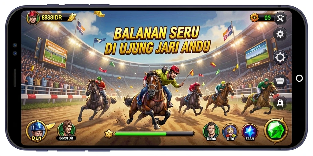Gameplay balapan seru dengan mobil kustom dan lintasan menantang.