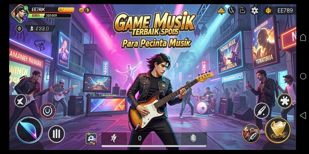 Screenshot gameplay EE789 menampilkan antusiasme pengguna dalam bermain musik.