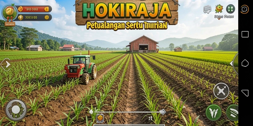 Tampilan menarik gameplay HOKIRAJA dengan kebun yang subur.