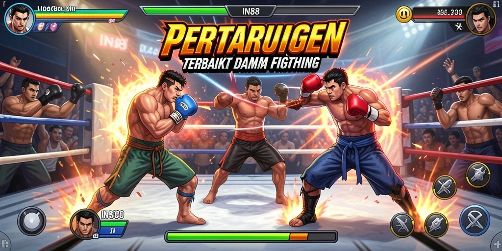 Tangkapan layar IN88 menampilkan karakter bertarung dalam arena yang mendebarkan.