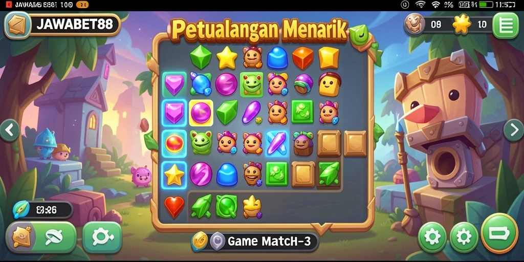 Screenshot utama JAWABET88 menampilkan gameplay menarik dari Match-3.
