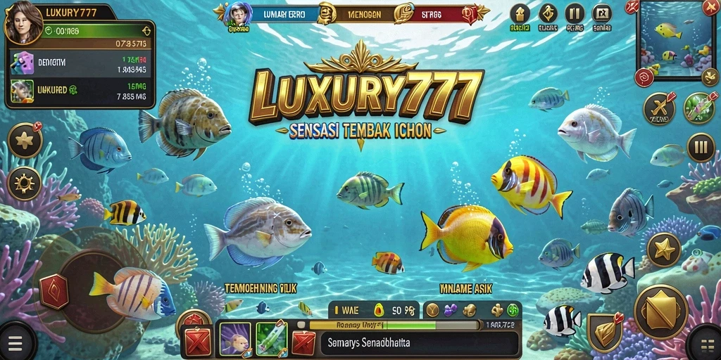 Screenshot gameplay LUXURY777 menunjukkan aksi menembak ikan yang seru.