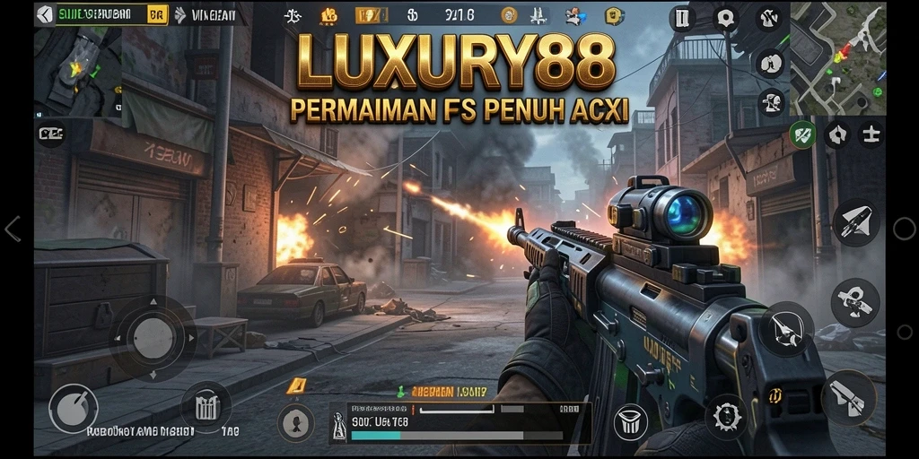 Screenshot LUXURY88 menampilkan aksi pertempuran FPS yang mendebarkan.
