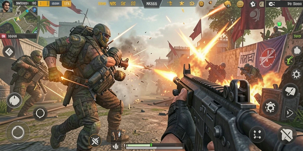 Screenshot gameplay NK666 yang memperlihatkan pertempuran intens dalam TPS.