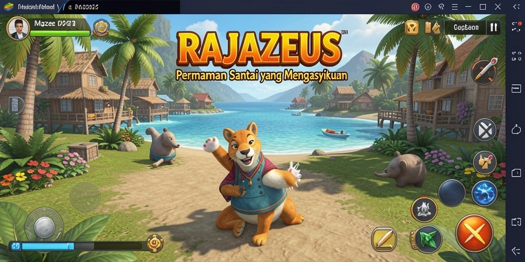 Tampilan gameplay RAJAZEUS yang menyenangkan dan penuh warna.