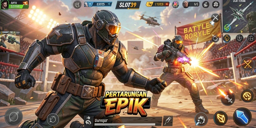 Tangkapan layar dari gameplay intens dalam SLOT39 Battle Royale.