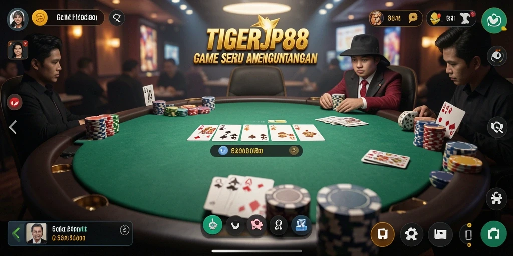 Screenshot utama TIGERJP88 menampilkan gameplay poker yang mendebarkan.