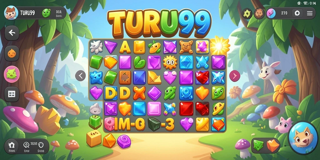 TURU99 menampilkan gameplay seru dengan teka-teki Match-3 yang menantang.