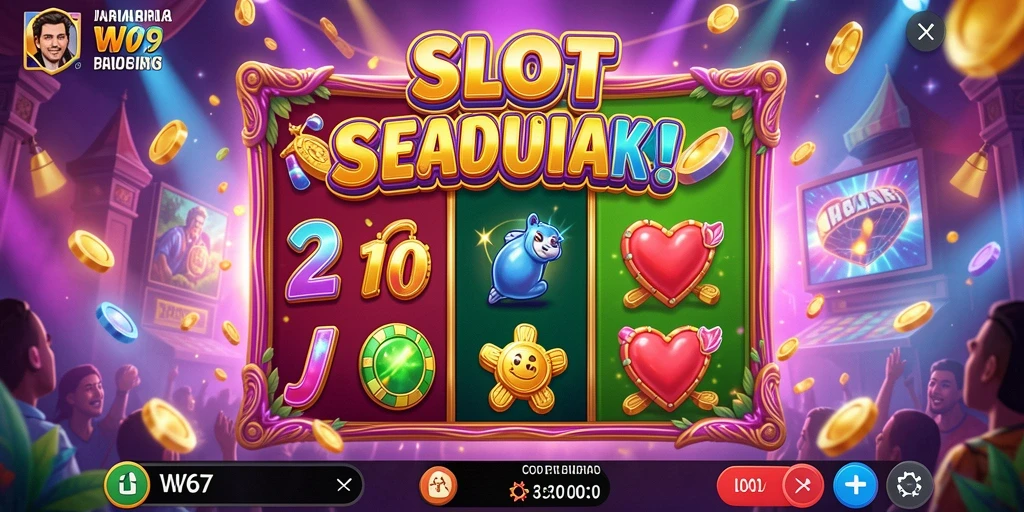 Screenshot gameplay W67 menampilkan momen seru saat memutar gulungan slot.